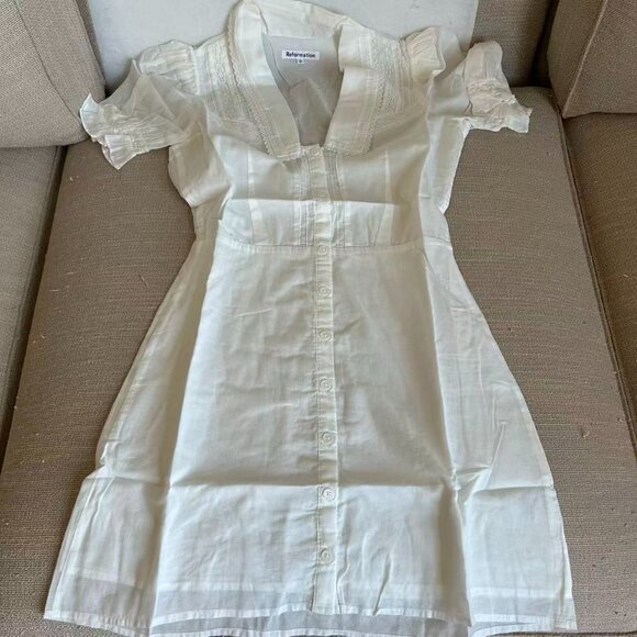 Reformation Jack Mini Dress Sz2/4/6 White French Cotton Causal - Picture 7 of 12